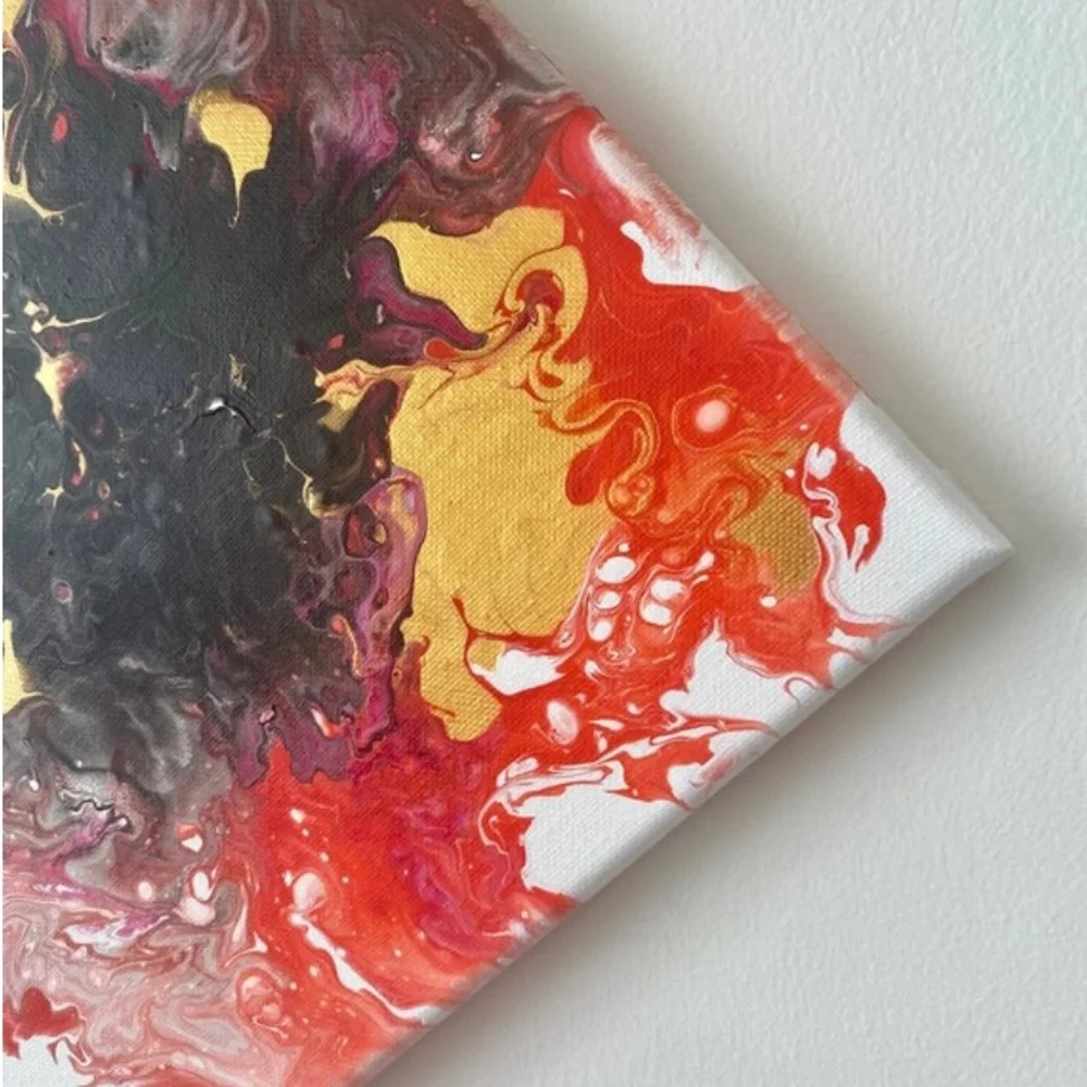 SALE-Fluid art painting, orange Abstract Painting - Picture 3 of 3